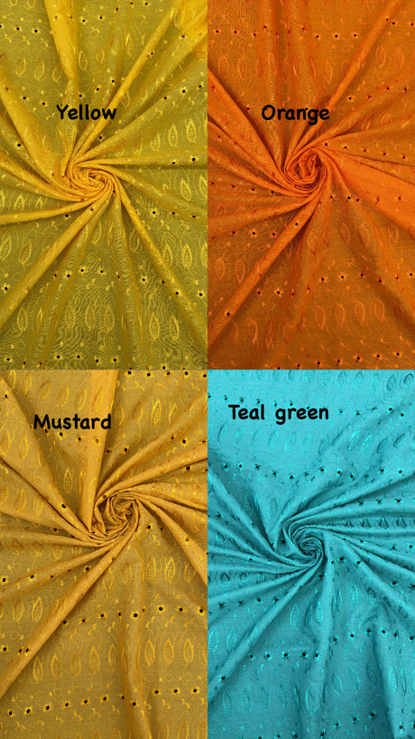 Mustard Medium Eyelet Polyester Cotton Fabric - Mustard, Small Eyelets, 41"-42" Width