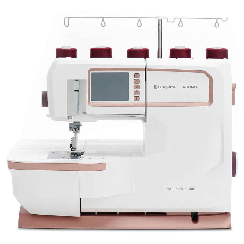 Husqvarna Viking Amber Air S 600 Coverlock Machine - Overlock Serger, Color Touchscreen, One-Touch Electronic Air Threading, 26 Stitches (1 Unit)