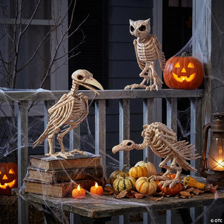 3-Piece Halloween Skeleton Bird Decorating Kit with Owl, Raven, and Vulture