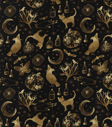 Quilting Cotton Halloween Icons Gold Metallic 100% Cotton