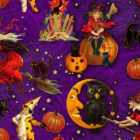 Quilting Cotton Halloween Moon Madness on Purple Springs Creative Holiday 2024 Collection