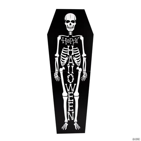 Skeleton Porch Sign Halloween Decoration with Hanging Hardware, hangs on a porch or door for spooky Halloween display