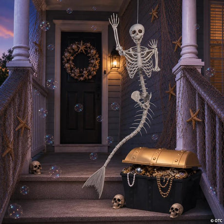 RADYAN Halloween Sunken Treasure Mermaid Skeleton Kit with Bubble Machine shown in a clear product image