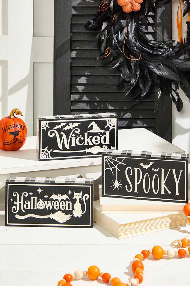 7.8" Wood Halloween Design Engraved Block
