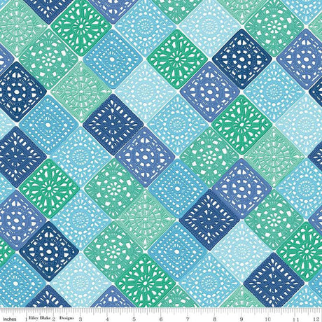 Cotton Crochet Print Fabric Blue 43/44"