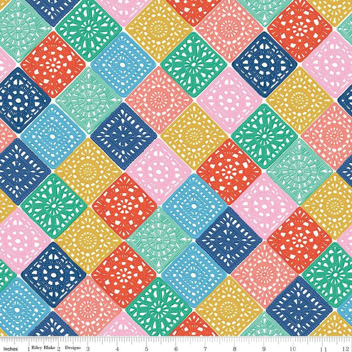 Cotton Crochet Print Fabric by the Yard, Multi, 43/44"