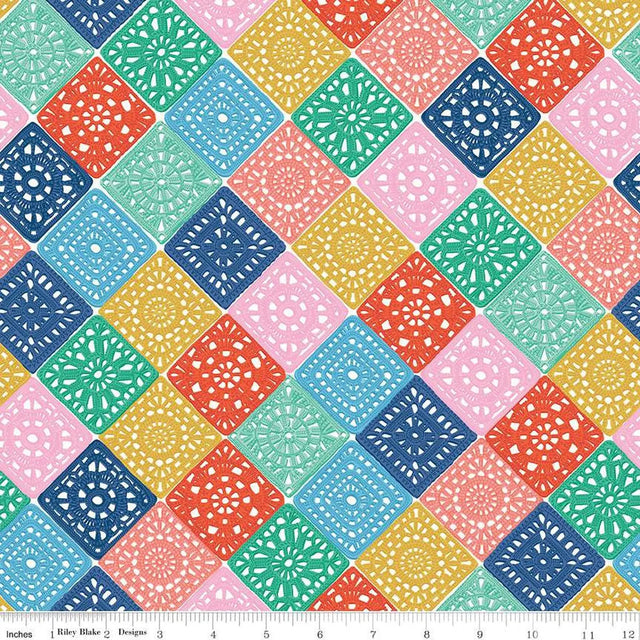 Cotton Crochet Print Fabric by the Yard, Multi, 43/44"