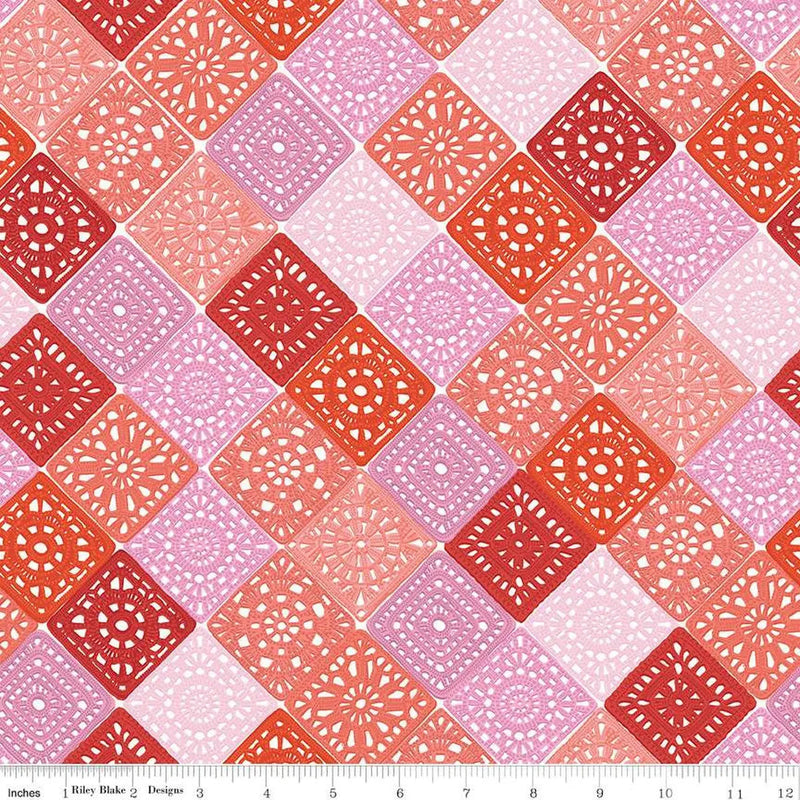Cotton Fabric Pink Crochet Print 43/44"