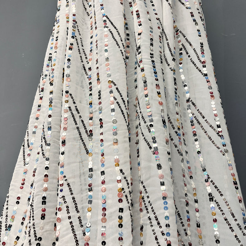 1 Yard White Hand Sequined Chiffon Fabric 48" Wide Sheer Sparkle Material 100% Polyester Bridal & Formal Wear