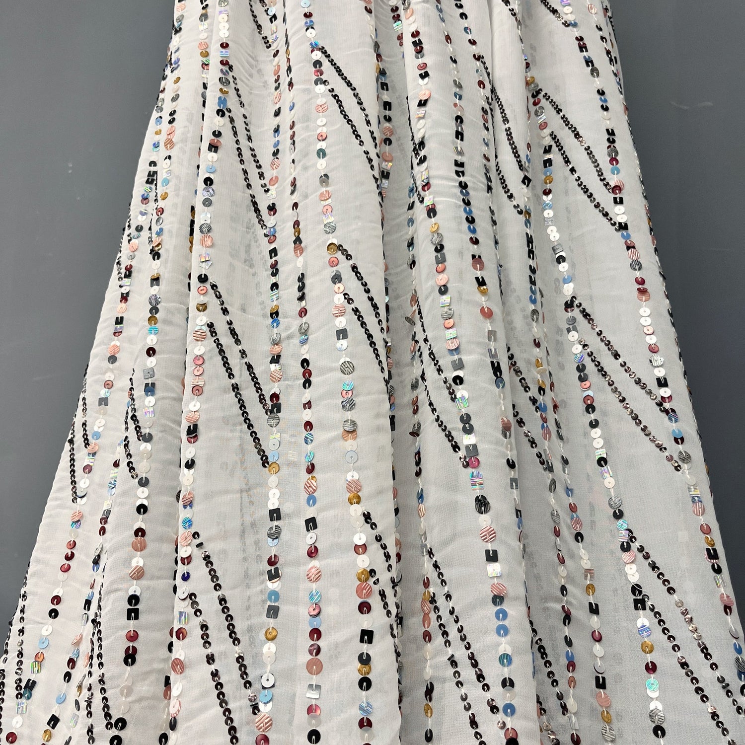 Hand Sequined Chiffon Fabric - White, 48" Width (1 Yard)