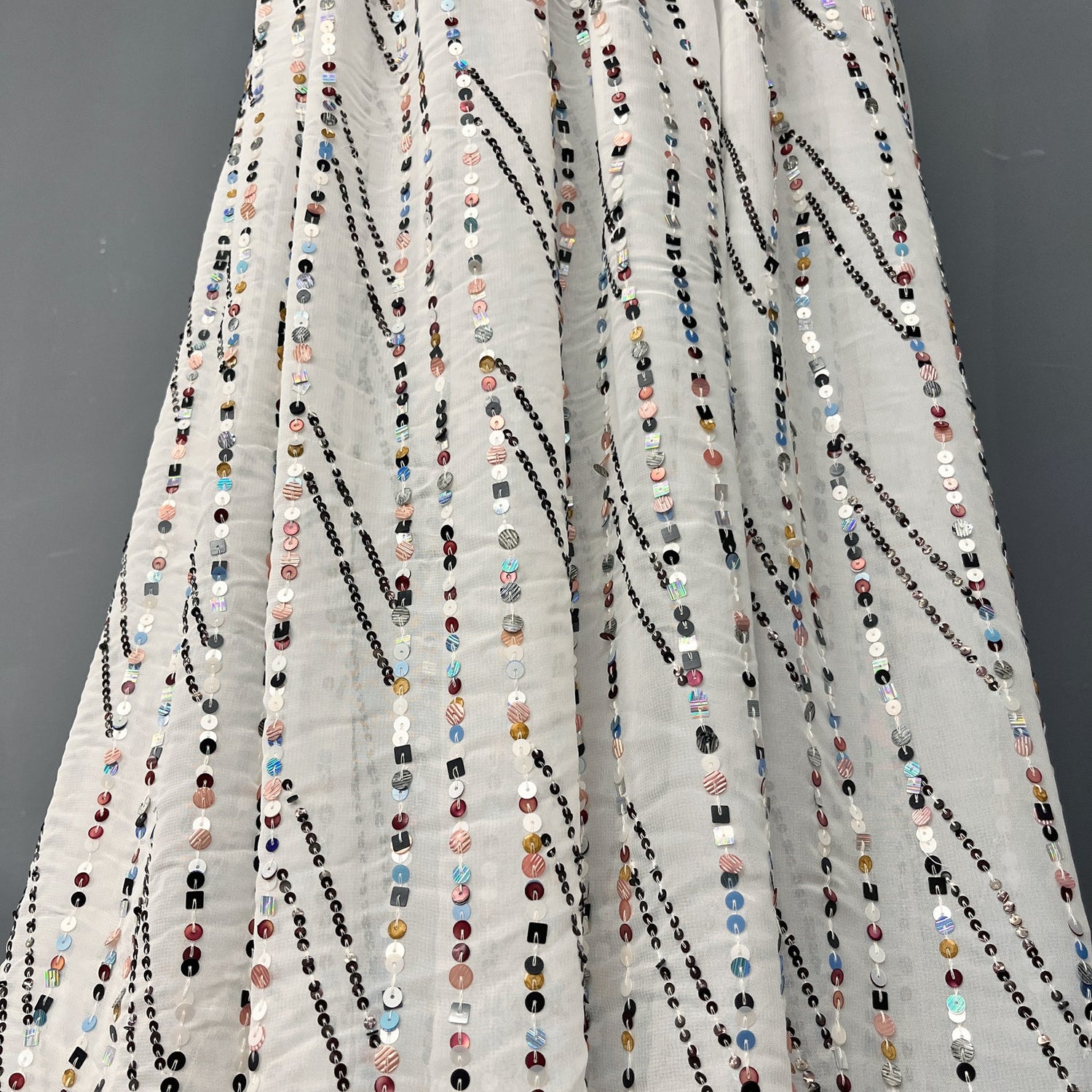 1 Yard White Hand Sequined Chiffon Fabric 48" Wide Sheer Sparkle Material 100% Polyester Bridal & Formal Wear