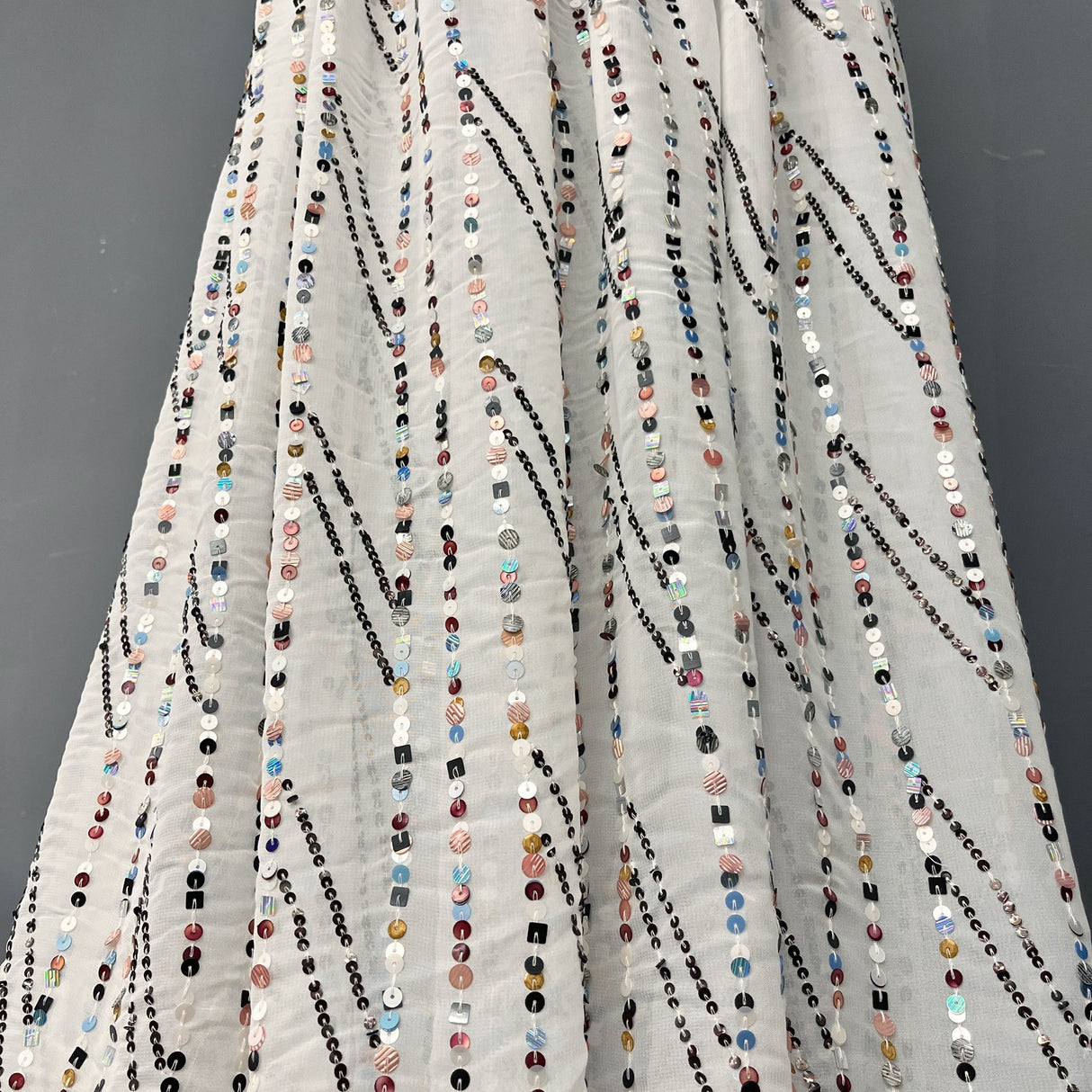 Sequined Chiffon Fabric White 48" Wide