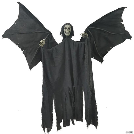 RADYAN Hanging Skeleton Reaper with Posable Wings and Arms Halloween Decor shown in a clear product image