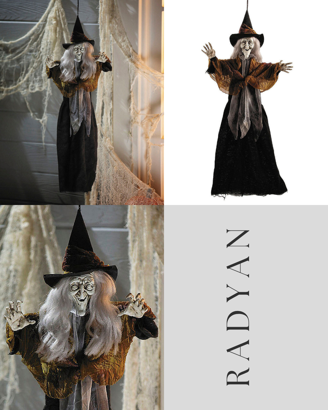 27 1/2" Hanging Smiling Witch with Gray Hair Halloween Decoration