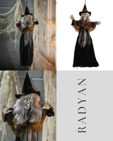 27 1/2" Hanging Smiling Witch with Gray Hair Halloween Decoration