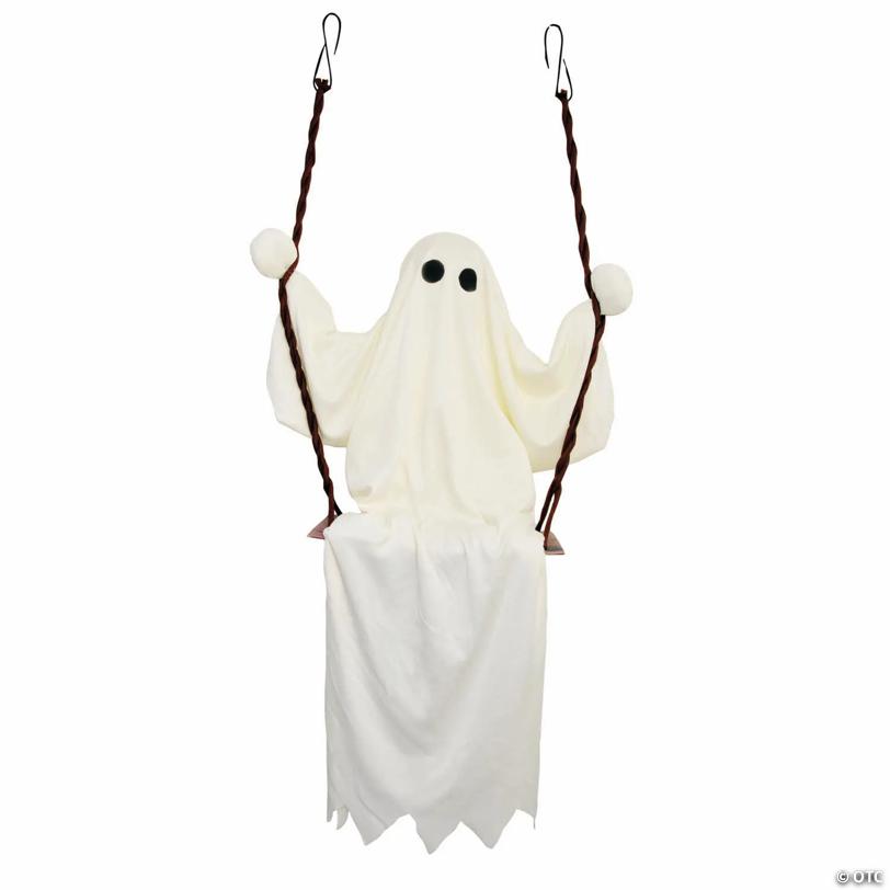 Hanging White Ghost Figure on a Swing Halloween Decoration