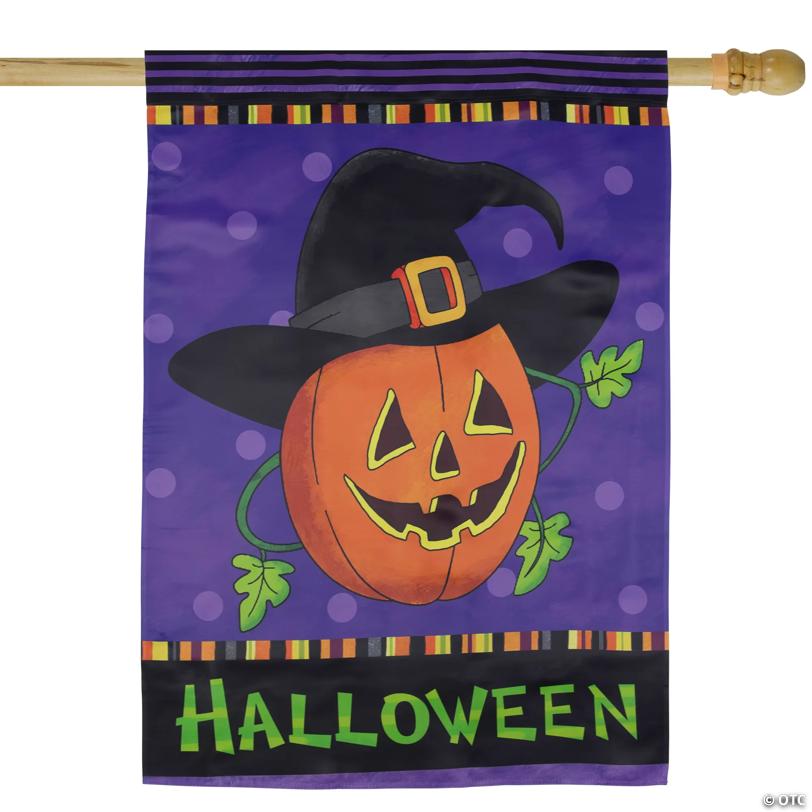 Happy Halloween Pumpkin in a Witch Hat Outdoor House Flag 28" x 40"