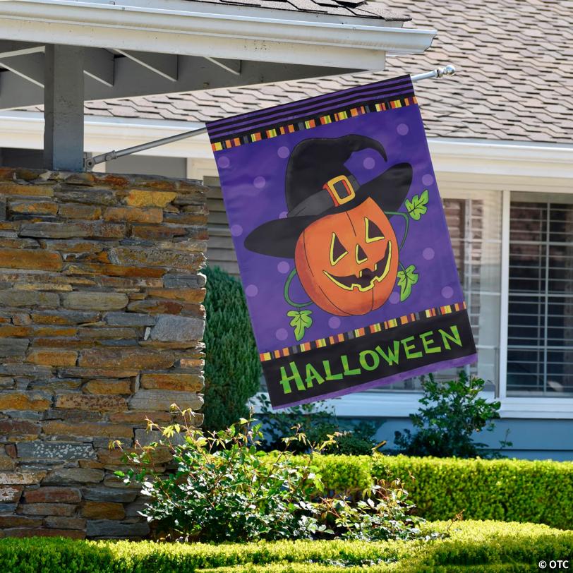 Happy Halloween Pumpkin in a Witch Hat Outdoor House Flag 28" x 40"