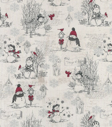 Quilting Cotton Happy Snowman Cream Metallic Christmas Fabric