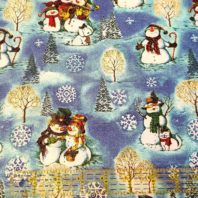 Quilting Cotton Happy Snowman Family on Blue Timeless Treasures