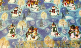 Quilting Cotton Happy Snowman Family on Blue Timeless Treasures