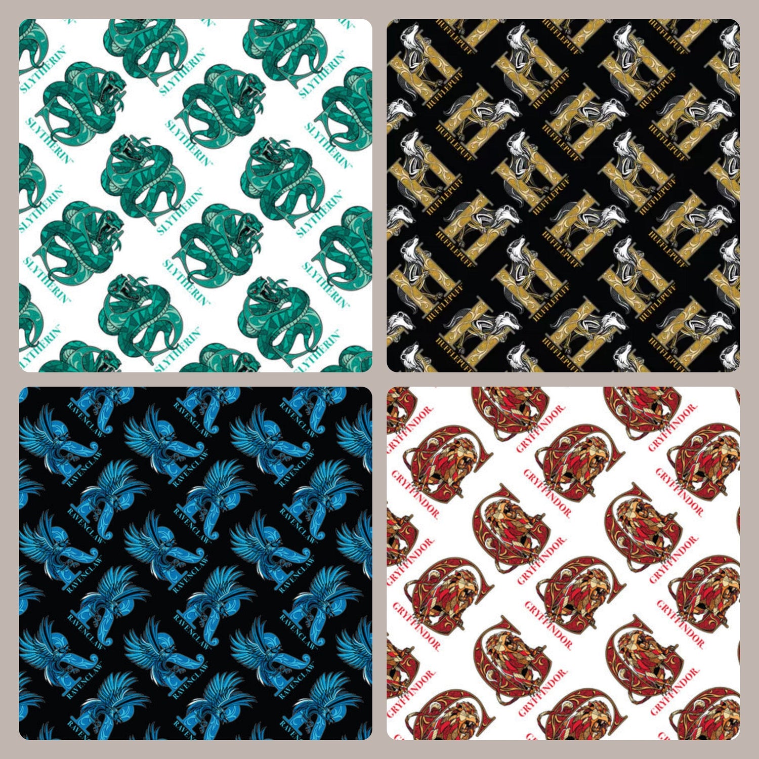 Quilting Cotton Harry Potter Art Deco Ravenclaw Slytherin Hufflepuff Gryffindor