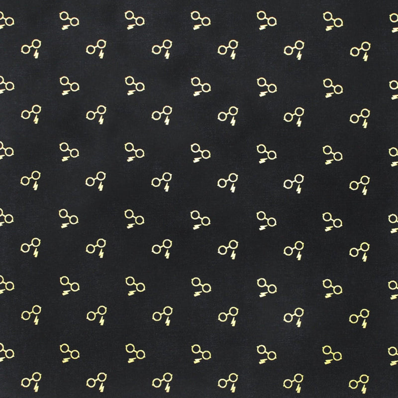 Quilting Cotton Harry Potter Glasses Lightning Bolt Gold Metallic