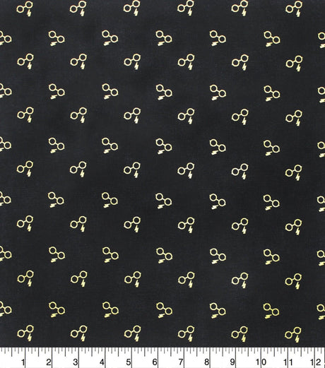 Quilting Cotton Harry Potter Glasses Lightning Bolt Gold Metallic