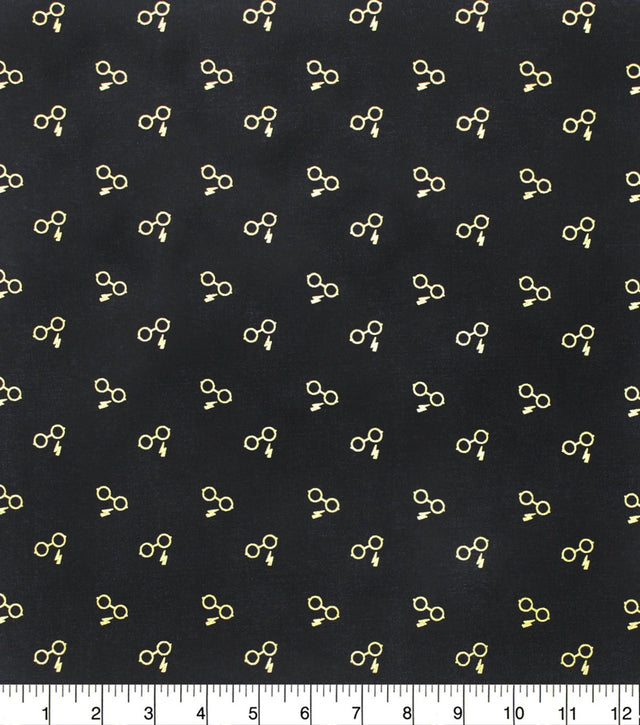 Quilting Cotton Harry Potter Glasses Lightning Bolt Gold Metallic