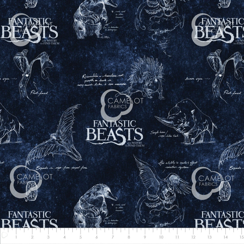 Quilting Cotton Harry Potter Fantastic Beasts Navy Wizarding World
