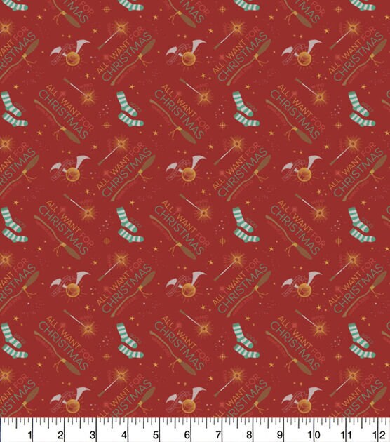 Quilting Cotton Harry Potter Metallic Crest Happy Christmas
