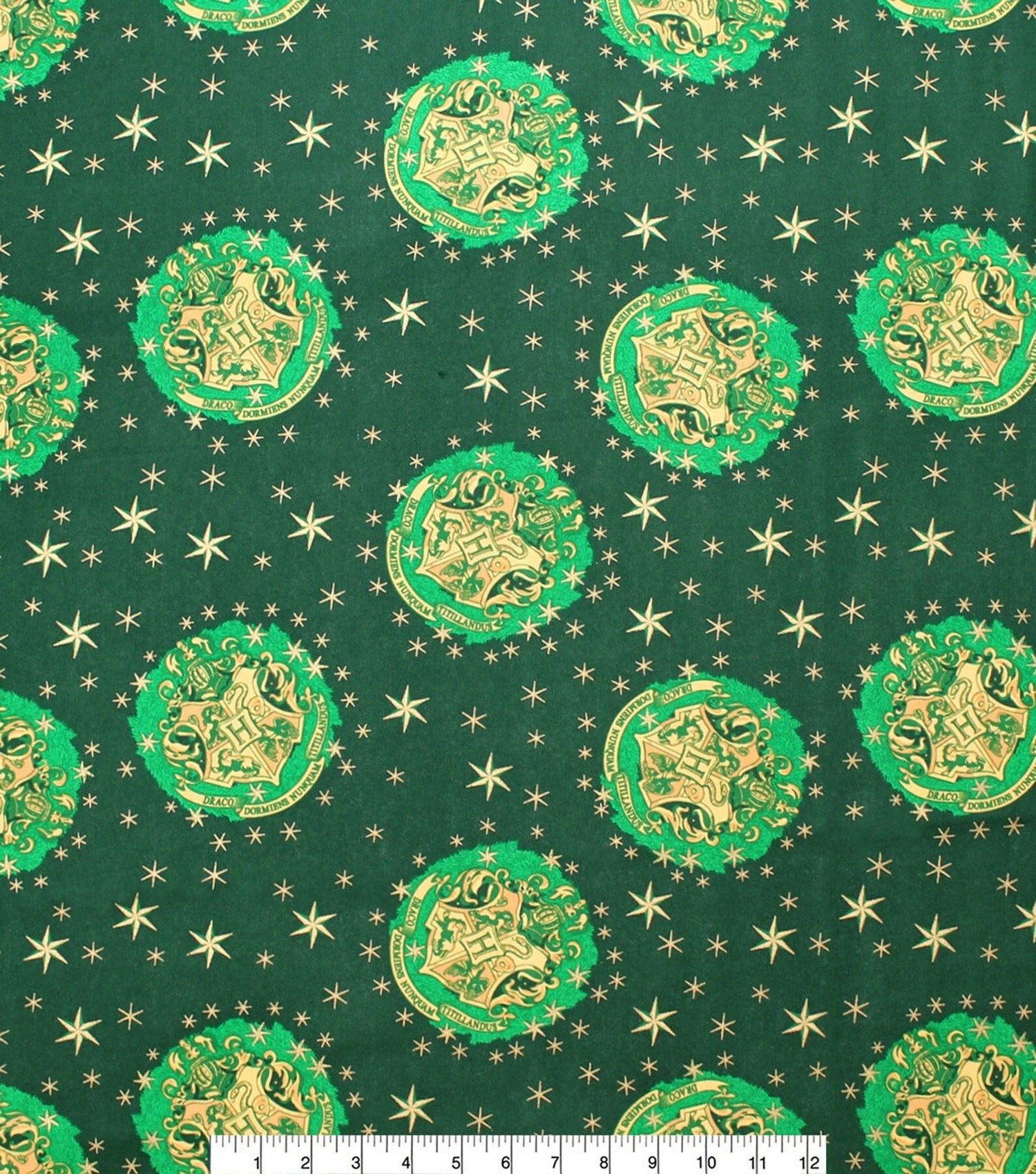 Quilting Cotton Harry Potter Metallic Crest Happy Christmas