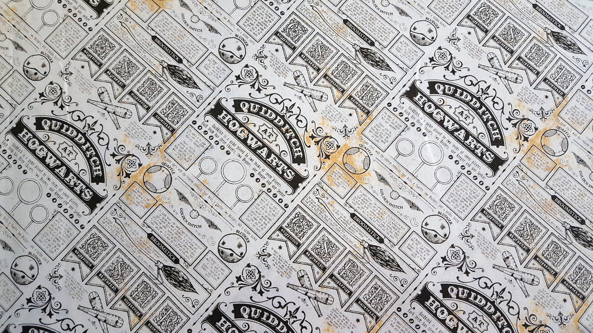 Quilting Cotton Harry Potter Quidditch at Hogwarts Newspaper Brown