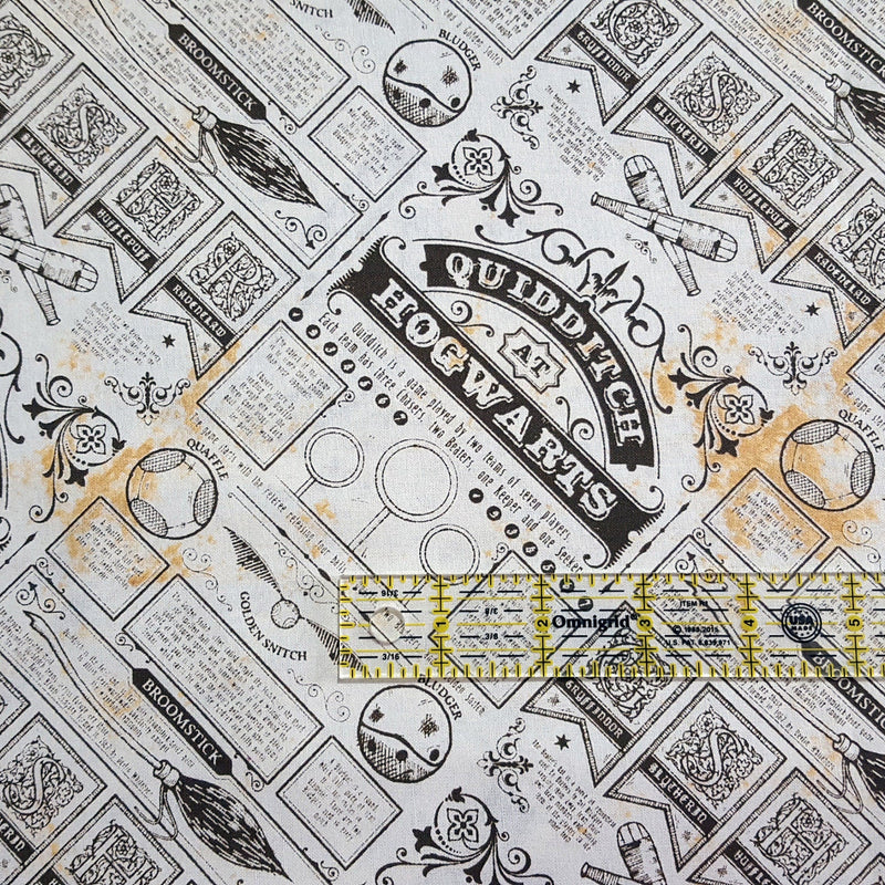 Quilting Cotton Harry Potter Quidditch at Hogwarts Newspaper Brown
