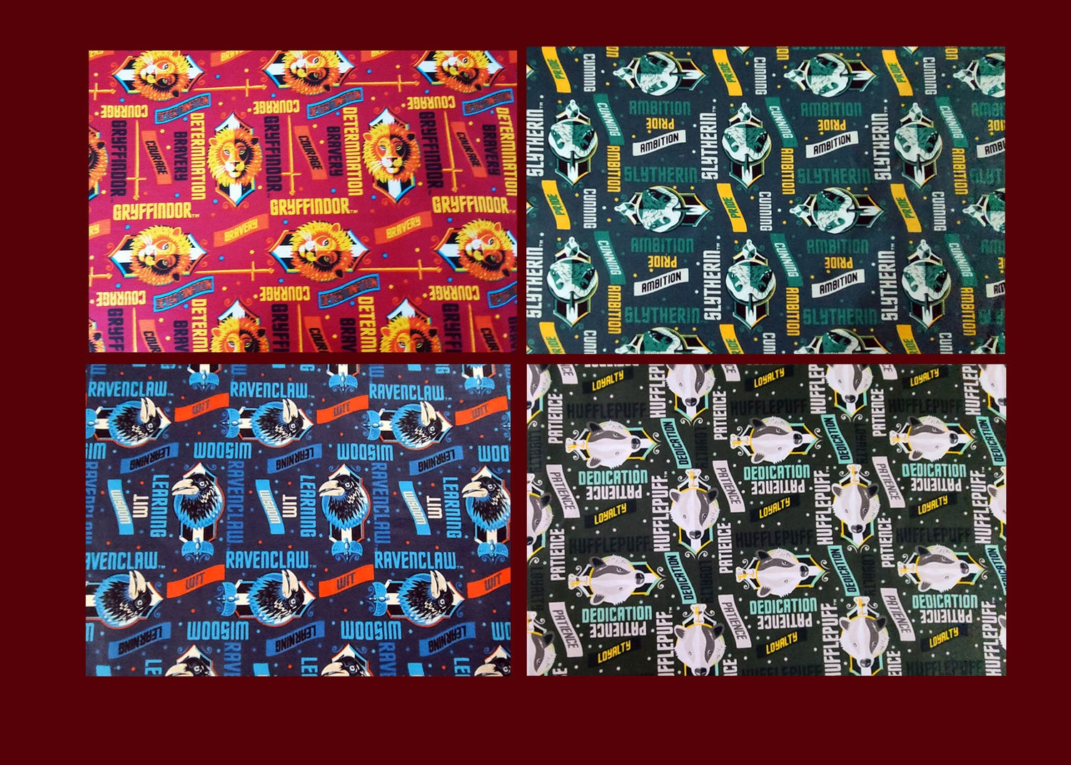 Quilting Cotton Harry Potter Gryffindor Ravenclaw Slytherin Hufflepuff 44" Wide