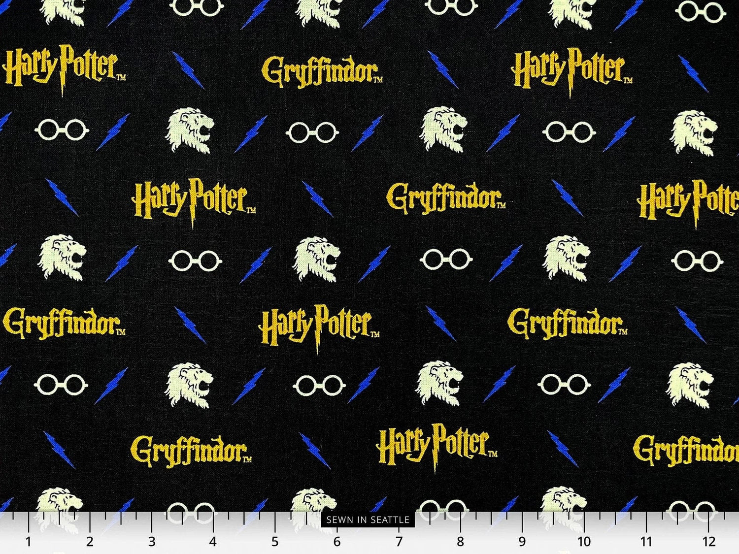 Quilting Cotton Harry Potter Pre-Cut Logos, Lions & Lightning Bolts on Black