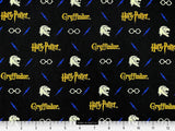 Quilting Cotton Harry Potter Pre-Cut Logos, Lions & Lightning Bolts on Black