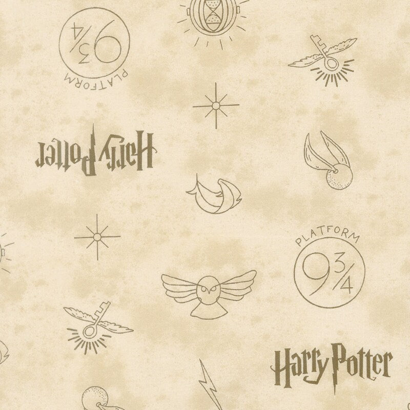 Quilting Cotton Harry Potter Symbols Cream 100% Cotton