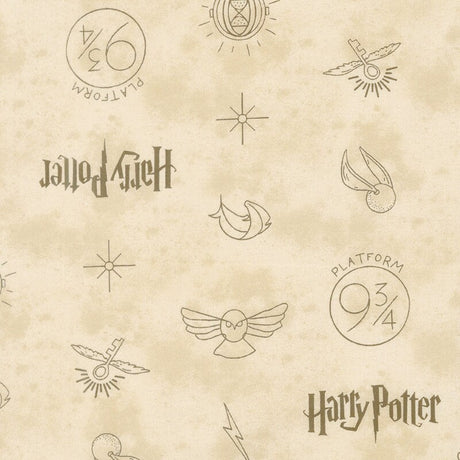 Quilting Cotton Harry Potter Symbols Cream 100% Cotton