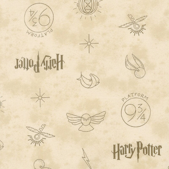 Quilting Cotton Harry Potter Symbols Cream 100% Cotton