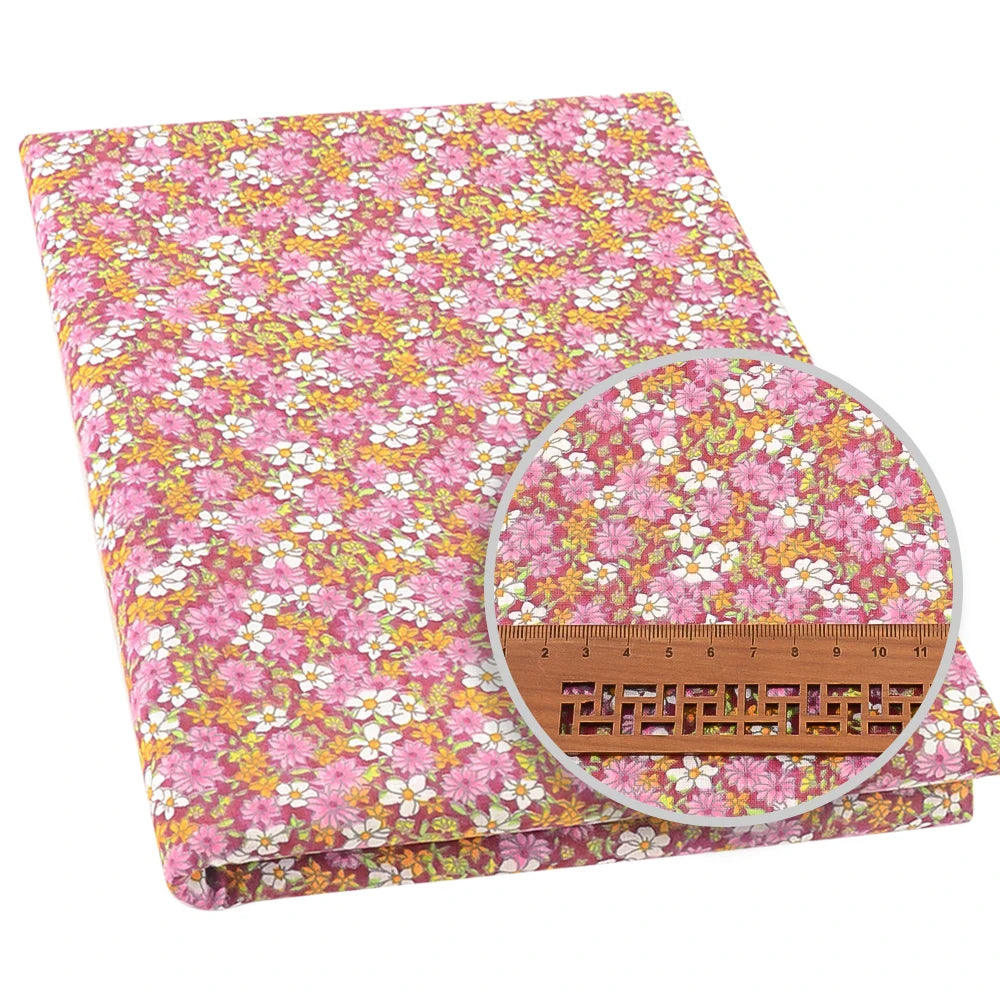 100% Cotton Fabric Pink Purple Pattern Floral Plain Printed Patchwork Cloth DIY Handmade Sewing fabrics in The Meter Needlework