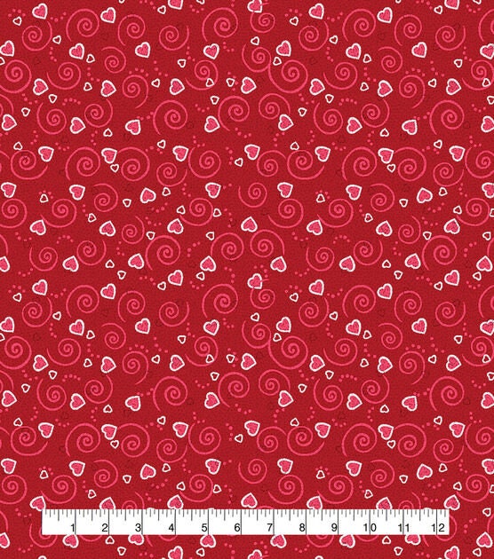 Quilting Cotton Hearts N Scrolls Red Glitter Valentine’s Day