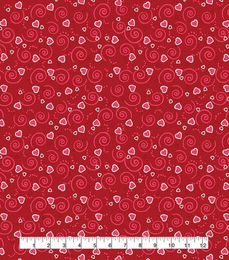 Quilting Cotton Hearts N Scrolls Red Glitter Valentine’s Day