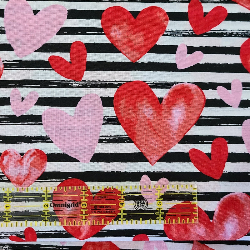 Quilting Cotton Hearts Striped Valentine’s Day Fabric