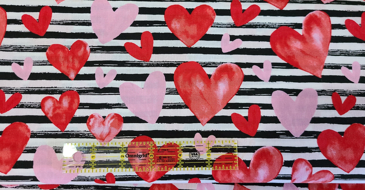 Quilting Cotton Hearts Striped Valentine’s Day Fabric
