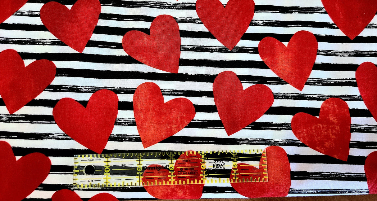 Quilting Cotton Hearts Striped Valentine’s Day 100% Cotton Fabric