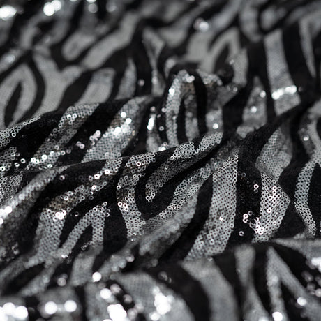 Zebra Glitz Polyester Spandex Sequin Fabric - Zebra Pattern, 56" Width (1 Yard)