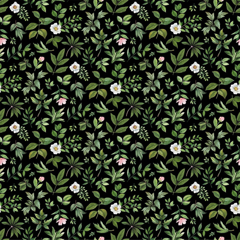 Quilting Cotton Blush Collection Leaf Toss Black Green 100% Cotton Northcott
