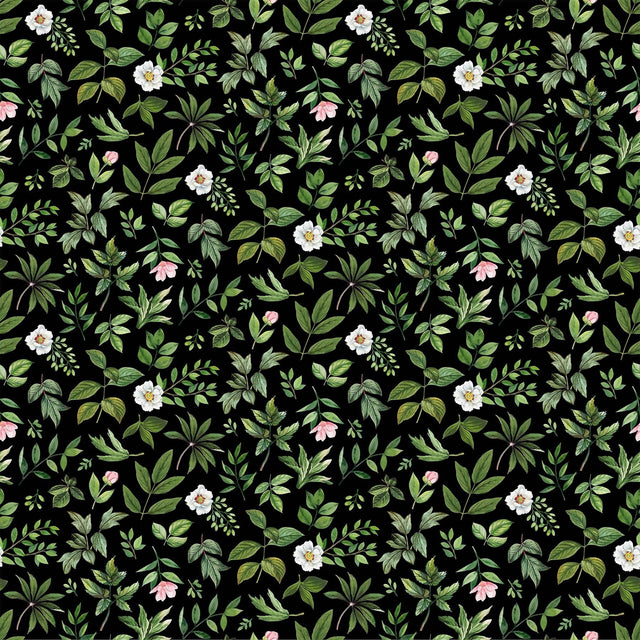Quilting Cotton Blush Collection Leaf Toss Black Green 100% Cotton Northcott