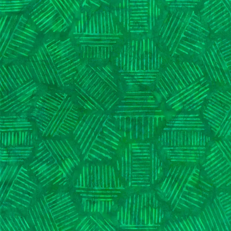 Cotton Hexies Emerald Batik Fabric 44/45"